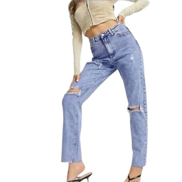 Missguided Denim Distressed Knee Wrath Jean, 10L - Picture 1 of 8